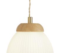 Applique Ella - Metallo ottone, legno e vetro opalino rigato