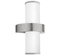 Eglo Beverly Lampada da parete per esterni, lampada da esterno a 2 luci, applique in acciaio inox argentata e con vetro bianco satinato, attacco E27, IP44