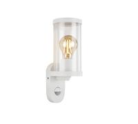 Briloner Leuchten- Lampada da esterno con rilevatore di movimento, lanterna da parete esterna in vetro, sensore crepuscolare, IP44, E27, bianco, 271x94x117 mm (LxWxH)