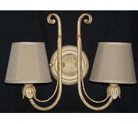 Applique ferro battuto shabby chic avorio e oro con paralumi per interno art.272