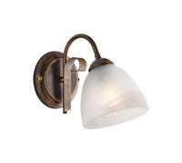 Applique in ferro laccato marrone con decorazione oro antico e diffusore in vetro diametro 13 alabastro bianco 1 luce
