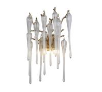 Applique Heritage 2Lt, metallo dorato e gocce di vetro trasparente