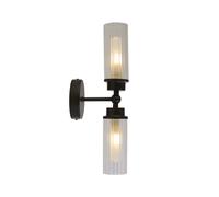Applique Imperial 2Lt, metallo nero opaco e vetro trasparente a coste