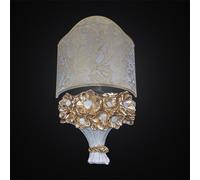 APPLIQUE IN CERAMICA MAZZO FIORI A 1 LUCE BGA 2664/A BIANCO FOGLIA ORO