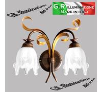 APPLIQUE IN FERRO BATTUTO 2 LUCI BRUNITO ORO LAMPADA DA PARETE CUCINA BAGNO Sara [EEK: A++]