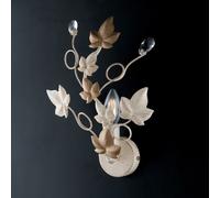 Applique Shabby Edera 1 Luce Ferro Battuto Avorio E Oro Con Foglie E Cristalli