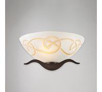 Applique in ferro laccato nero con decorazione effetto ruggine e diffusore in vetro diametro 30 bianco e ambra 1 luce