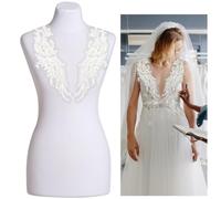 Applique in pizzo con perline fatte a mano, 1 paio di toppe ricamate con paillettes per abiti da sposa e progetti fai da te