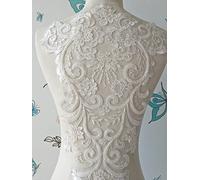 Applique in pizzo ricamato con fiori, Applique in pizzo con ricamo, fiore 3D, perline e paillettes, da sposa, in un unico colore