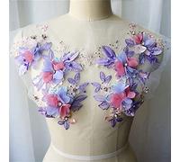 Applique in pizzo ricamato con fiori, Confezione da 2 toppe ricamate con fiori 3D e strass, multicolore, 19x28 cm(Random)