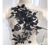 Applique in Pizzo Ricamato, Fiori di Perline Decorazione Abito da Sposa Toppe Adesivo Accessori 3D Fai da Te Perle da Sposa Strass Abiti da Cucire Fatti a Mano Tessuto di Pizzo (Color : Schwarz)