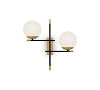 Applique In Vetro E Metallo B: 44 Cm Oro Bianco Nero 2x E14 Paralume Da Parete