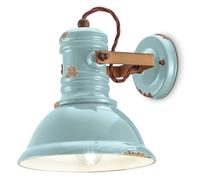Applique Industrial Ferro E Ceramica Vintage Azzurro 1 Luce E27