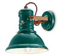 Applique Industrial Ferro E Ceramica Vintage Verde 1 Luce E27