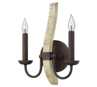 Applique Industrial Nordico Middlefield Acciaio Ferro Ruggine Legno 2 Luci E14