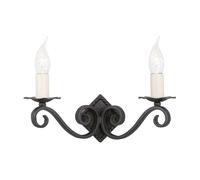 Applique Lampada Classica Ferro Nero B 33 Cm Illuminazione Corridoio 2 Fiamme