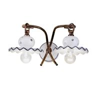 Applique Lampada da Muro Doppia due Luci in materiale Ceramico ROMA H 17 cm Sp 23 cm 32 cm peso 1 kg - Attacco Lampada E14 interno esterno, Bianco Vintage multcolor
