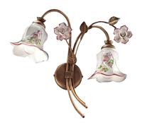 Applique Lampada da Muro Doppia due Luci rose dipinte a mano PISA H 33 cm Sp 17 cm 37 cm peso 1 kg - Attacco Lampada E14 interno esterno, Bianco Vintage multicolor