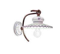 Applique Lampada da Muro una Luce in materiale Ceramico ROMA H 21 cm Sp 30 cm ? 23 cm peso 1 kg - Attacco Lampada E27 interno esterno, Bianco Vintage multicolor