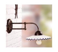 Applique lampada da parete in ferro battuto con piatto in ceramica plissettato decorato rustico country - Ø 21 cm - Ambra