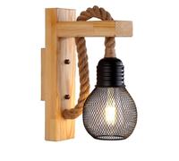 Applique lampada da parete in legno e corda di canapa E27 stile classico country [EEK: A+++]