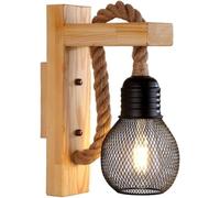 Applique lampada da parete in legno e corda di canapa E27 stile classico country [EEK: A+++]
