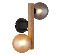 Applique, lampada da parete, lampada da corridoio, metallo, effetto legno, nero, globi di vetro, H 32 cm