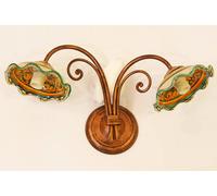 APPLIQUE LAMPADA LED RUSTICA FERRO BATTUTO FORGIATO ART.230 CERAMICA DECORATA