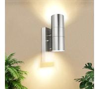 Applique Led In Acciaio Inox, Illuminazione Moderna Per Esterni Con Interruttore Crepuscolare Ip44 Illuminazione Verso L'Alto E Verso Il Basso Per, Incl. Lampadina Gu10 5w 500lm Bianco Caldo