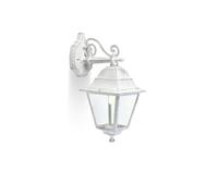 Applique Media In Basso Esterno Old Alluminio E Vetro Bianco E Arg. 1 Luce E27