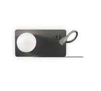 Lampada Da Parete 2 Luci Book-2 Con Led Da Lettura Mensola E Presa Usb Nero - 174846