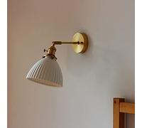 Applique Moderna con Braccio Regolabile, Lampada da Parete in Ottone di metà secolo, Lampada da Lettura con Paralume in Ceramica Bianca, Facile da installare per Camera da Letto, Soggiorno,