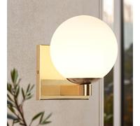 Applique Moderna in Ottone Spazzolato con Globo di Vetro Singolo, Lampada da toeletta Minimalista da Bagno Accanto allo Specchio, Lampada da Parete contemporanea per Interni ed EST