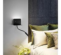 Applique in metallo verniciato nero Level LED 6W + 3W faretto spot 3000K CRI?80 220-240V 50/60Hz 309Lm + 147Lm faretto spot Doppio interruttore on/off sulla base Porta USB (5V 0.6A