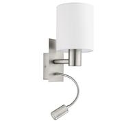 Applique Moderna Pasteri Acciaio Nichel Satinato Stoffa Bianco 1 Luce E27 Ip20 [EEK: A++]
