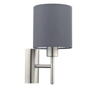 Applique Moderna Pasteri Acciaio Nichel Satinato Stoffa Grigio 1 Luce E27