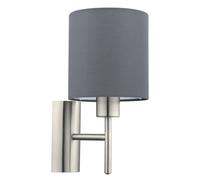 Eglo Lampada da parete Pasteri, lampada da parete in tessuto a uno punto luce, acciaio, tessuto, nichel opaco, grigio, E27, incl interruttore