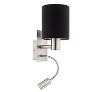 Applique Moderna Pasteri Acciaio Nichel Satinato Stoffa Nero 1 Luce E27 Ip20 [EEK: A++]