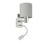 EGLO Lampada da parete a Led Pasteri a due punti luce, acciaio nichel opaco, tessuto marrone antracite, E27, incl; interruttore e luce di lettura flessibile