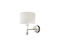 Round hotel Applique cromo spazzolato paralume tessuto juta biemissione 1 luce attacco E27 MAX 40W + LED 1W 3000K CRI?80 220-240V