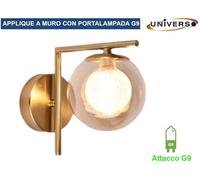 APPLIQUE MODERNO A PARETE IN METALLO SFERA IN VETRO AMBRATO ATTACCO G9 MAX 60W [EEK: F]