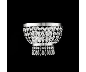 Applique Mozart in Ferro e Ottone Cromato con Strass, 22x27xH14 cm, Cromo Lucido, 2xE14 - 42 Watt Max