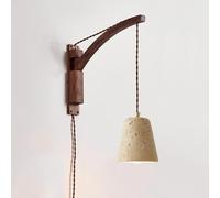 Applique murale enfichable du milieu du siècle, bras pivotant, lampe de lecture pour chambre à coucher, lampe murale en pierre de marbre naturel, éclairage mural rustique vintage en bois pour chevet d