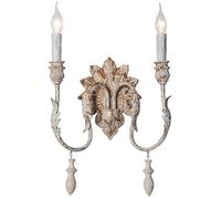 Applique murale style campagnard français, style nordique, blanc vieilli, luminaire mural à 2 lumières, double bougie, style Art déco vintage, style rustique, pour chambre à coucher, chevet, salle de