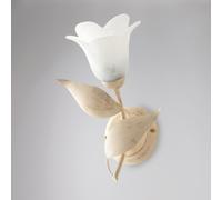 Applique Olga in ferro laccato avorio con decorazione oro chiaro e vetro alabastro bianco 1 luce , altezza 33 Cm, larghezza 21 Cm Avorio