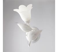 Applique Olga in ferro laccato bianco con decorazione argento e vetro alabastro bianco 1 luce , altezza 33 Cm, larghezza 21 Cm Bianco