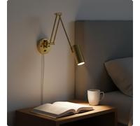 Applique Orientabile a Braccio Lungo Salva Spazio Lampada da Comodino a Parete