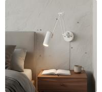 Applique Orientabile a Braccio Lungo Salva Spazio Lampada da Comodino a Parete