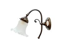 Applique ottone brunito,lampada parete illuminazione con vetro satinato bianco ar20.Misure:H 21cm,Ø vetro 13cm,sporgenza 27cm,Ø base 9,5cm.Le misure sono con vetro.Portalampade attacco Edison E14