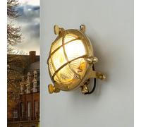 Applique Ottone Vetro Rigato Rotondo Ø14cm IP44 Marittimo Oblò Lampada Esterno